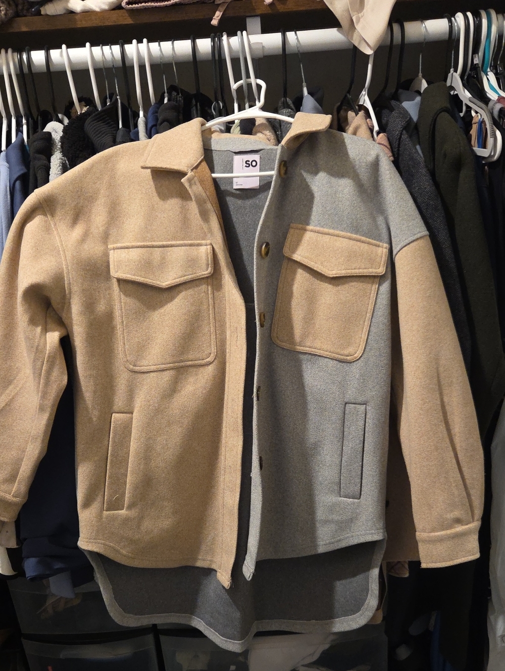 SO Two-Tone Tan and Gray Shirt Jacket